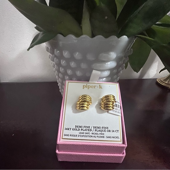 Piper K Demi-Fine 14K Gold Plated Statement Earrings – New in Box - Picture 3 of 7